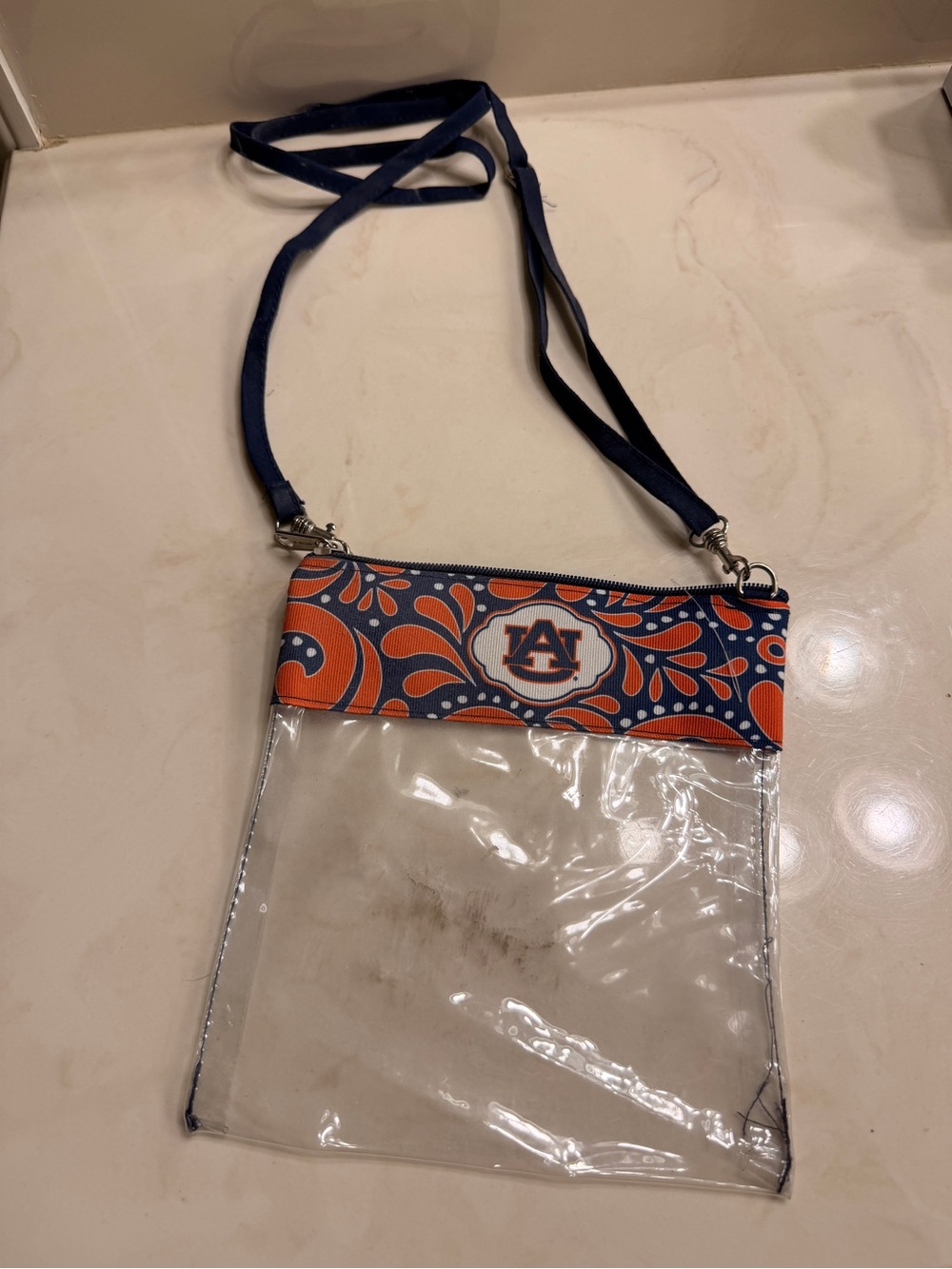 Clear Auburn Crossbody Bag with Orange & Navy Trim